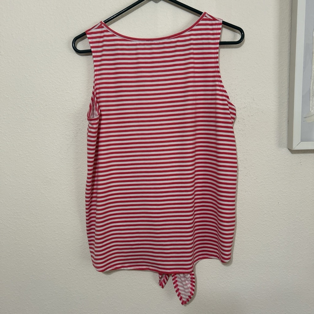 Amana Red & White Striped Tie-Front Sleeveless Tank Top | Summer Nautical Vibe - Picture 5 of 6